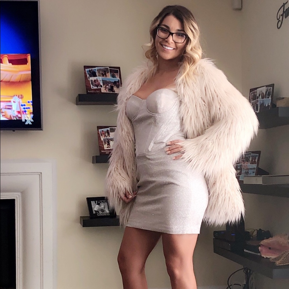 HouseOfCB Silver Glitter Strapless Mini Dress